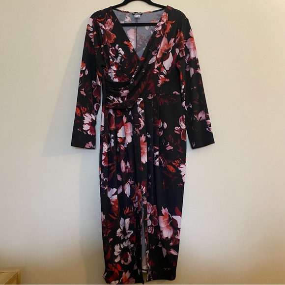 Venus Floral Midi Faux Wrap Dress L - Picture 1 of 5